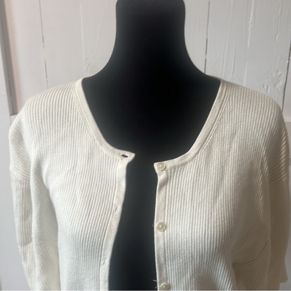 Talbots Cream Ribbed Cardigan - Picture 2 of 4